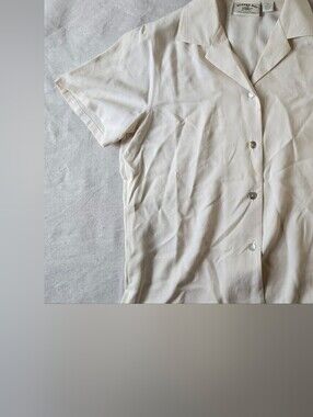 Banana Bay 100% Silk Cream Classic Short-Sleeve Blouse Resort Wear - Sz S